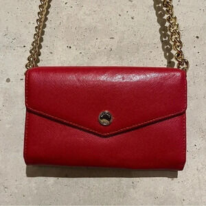 Michael Kors Cross Grain Leather Red Crossbody Goldtone Chain Strap